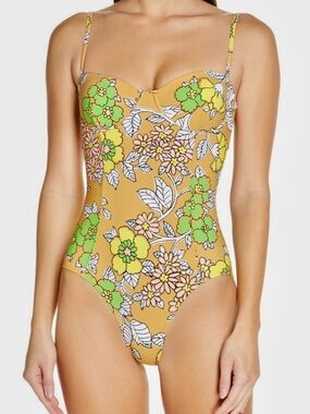 Tory Burch Mustard Floral One-Piece underwired with Green and yellow Blooms